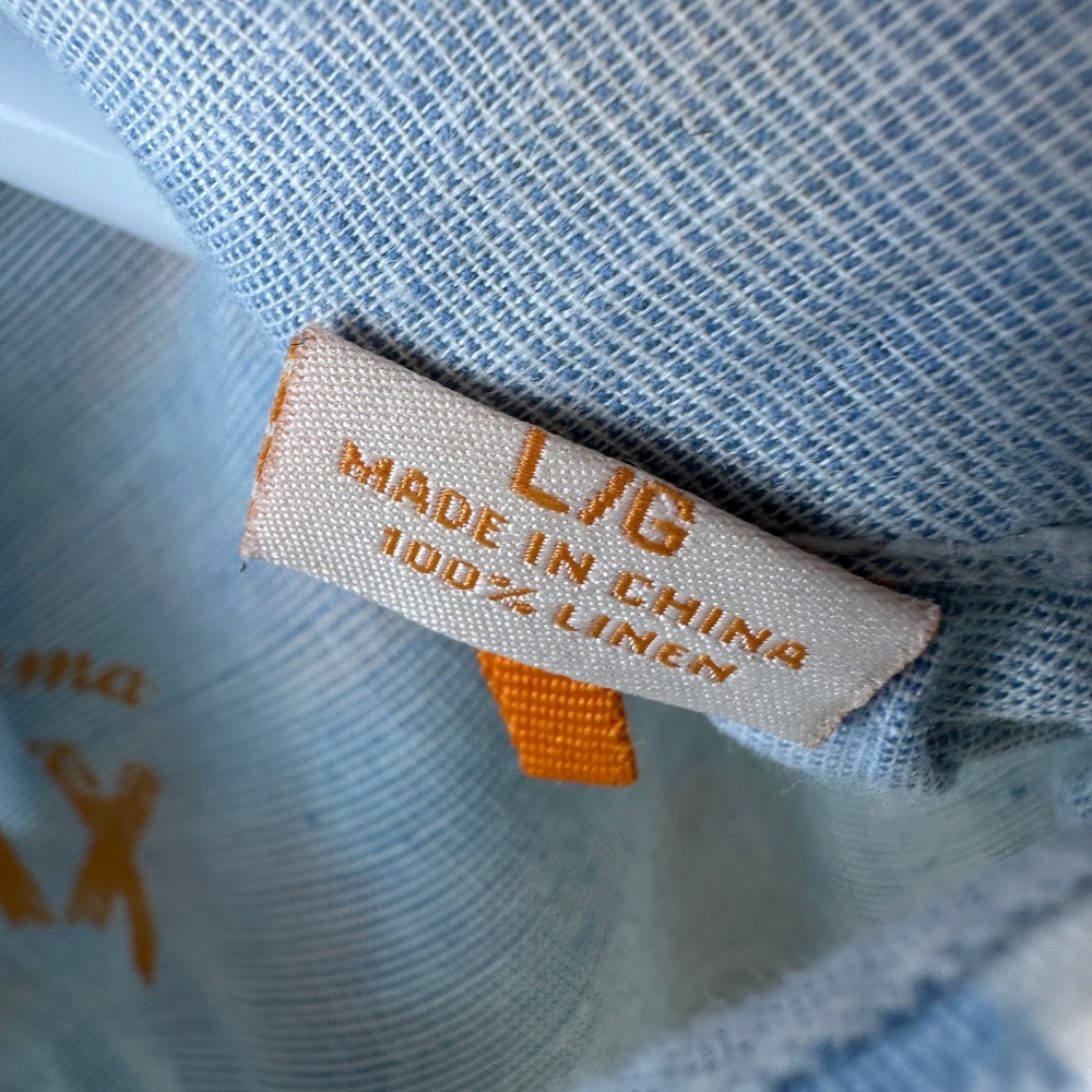 Tommy Bahama Relax 100% Linen‎ Button Down Shirt Men's Large Blue Orange Plaid - Picture 7 of 10